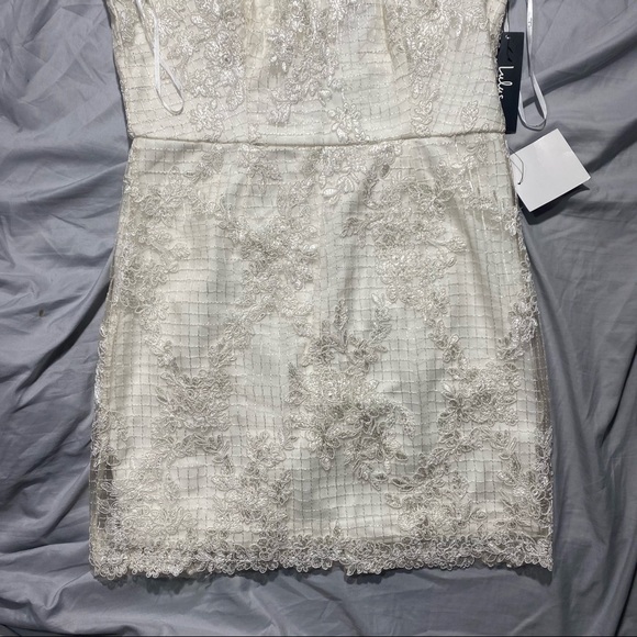 Lulu’s White Floral Embroidered Sheer/White Underlay Formal Mini Dress NWT L - Picture 10 of 14